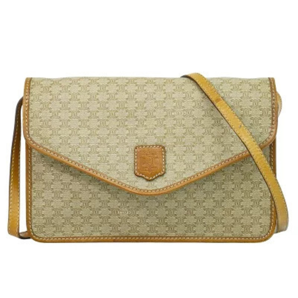 Celine Macadam Shoulder Bag Clutch Pochette Beige Tan